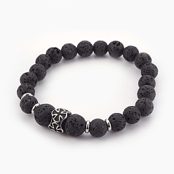 Lava Rock Natural Lava Rock Beads Stretch Bracelets, with 304 Stainless Steel Finding, Cross, 2-1/4 inch(5.6cm)