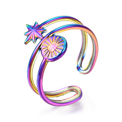 Rainbow Color 304 anillo de estrella de acero inoxidable, anillo abierto para mujeres niñas, color del arco iris, tamaño de EE. UU. 6 (16.9 mm)
