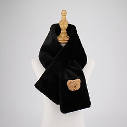 Negro Bufanda de cuello ajustable para niños y niñas de piel sintética de conejo de poliéster, invierno otoño niños lindo oso collar bufanda, negro, 830~1300 mm