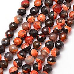 Light Salmon Natural Fire Crackle Agate Bead Strands, Round, Grade A, Faceted, Dyed & Heated, Light Salmon, 8mm, Hole: 1mm, about 47pcs/strand, 15 inch