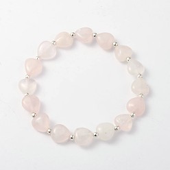 Quartz Rose Coeur rose bracelets élastiques de quartz, avec découverte de fer plaqué couleur argent, 57mm