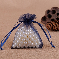 Полуночно-синий Мешочки для хранения украшений из органзы, свадебные подарочные пакеты со шнурком для свадебной вечеринки, прямоугольные, темно-синий, 9x7 см