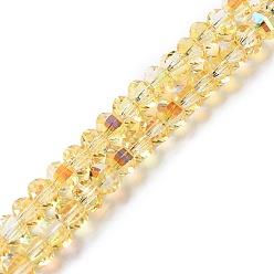 Gold Transparent Electroplate Glass Beads Strands, Golden Plated, Faceted Lantern, Gold, 6x4.5mm, Hole: 1.4mm, about 98pcs/strand, 17.72''(45cm)