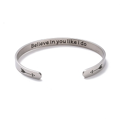 Arrow 304 bracelet manchette ouvert en acier inoxydable, mot inspirant crois en toi comme je le fais bracelet pour hommes femmes, motif de flèches, diamètre intérieur: 2-1/2 pouce (6.5 cm)