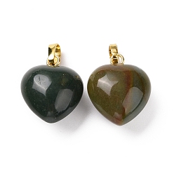 Moss Agate Natural Moss Agate Pendants, with Golden Tone Brass Findings, Heart Charm, 18x15~15.5x6~8mm, Hole: 6x3mm