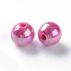 Camélia Perles acryliques opaques, de couleur plaquée ab , ronde, camélia, 10x9mm, Trou: 2mm, environ940 pcs / 500 g