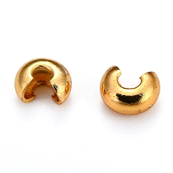 Real 18K Gold Plated Brass Crimp Bead Covers, Long-Lasting Plated, Round, Real 18K Gold Plated, 4.5mm, Hole: 1.8mm