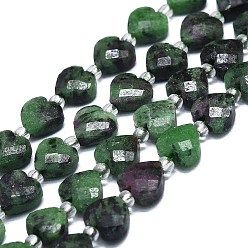 Rubis Zoïsite Rubis naturel en perles zoisite brins, avec des perles de rocaille, facette, cœur, 8x8x4.5mm, Trou: 1mm, Environ 40 pcs/chapelet, 14.96 pouce (38 cm)