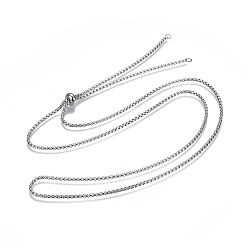 Stainless Steel Color Adjustable 304 Stainless Steel Slider Necklaces, with Box Chains and Slider Stopper Beads, Stainless Steel Color, 29.4 inch(74.6cm)