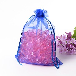 Royal Blue Rectangle Jewelry Packing Drawable Pouches, Organza Gift Bags, Royal Blue, 17x23cm