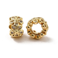 Real 18K Gold Plated Rack Plating Brass Micro Pave Cubic Zirconia Beads, Long-Lasting Plated, Cadmium Free & Lead Free, Flower, Real 18K Gold Plated, 8x5mm, Hole: 4mm