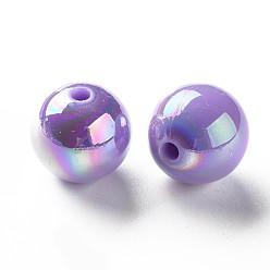 Lilas Perles acryliques opaques, de couleur plaquée ab , ronde, lilas, 16x15mm, Trou: 2.8mm, environ220 pcs / 500 g