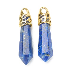 Lapislázuli Bala lapis lazuli naturales colgantes, con fornituras de aleación de platino tono, 33~40x8~10 mm, agujero: 3x2 mm