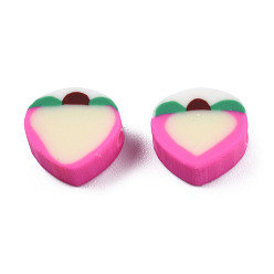 Hot Pink Handmade Polymer Clay Beads, Peach, Hot Pink, 9~9.5x9.5~10x4.5mm, Hole: 1.2~1.8mm