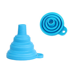 Deep Sky Blue Portable Silicone Funnel Hopper, Foldable, for Beads Liquid Powder Transfer, Deep Sky Blue, 75mm