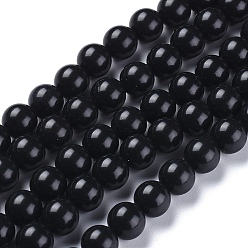 Black Stone Natural Black Stone Beads Strands, Round, 6mm, Hole: 1mm, about 63pcs/strand, 14.96 inch(38cm)