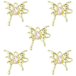 Pearl Pink Rack Plating Alloy Connector Charms, Butterfly Links with Glass, Cadmium Free & Lead Free & Nickle Free, Golden, Pearl Pink, 29x28x4.5mm, Hole: 3.5x2.5mm