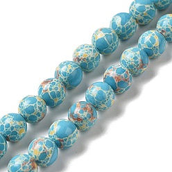 Bleu Ciel Brins de perles teintes en jaspe impérial synthétique, ronde, bleu ciel, 8mm, Trou: 1.2mm, Environ 47~48 pcs/chapelet, 14.96''~15.16'' (38~38.5 cm)