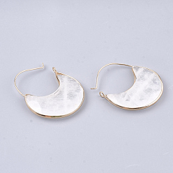 Quartz Crystal Natural Quartz Crystal Crescent Moon Dangle Hoop Earrings, with Brass Findings, Faceted, 44~51x36.5x4~6mm, Pin: 1mm