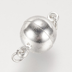 Серебро Латунные магнитные застежки с петлями, без никеля , круглые, серебряный цвет гальваническим, 16x10 мм, отверстие : 2 мм