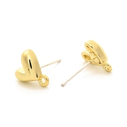 Golden Alloy Stud Earrings Findings, with 925 Sterling Silver Pins and Loops, Heart, Golden, 9.5x9mm, Hole: 1.2mm, Pin: 0.7mm