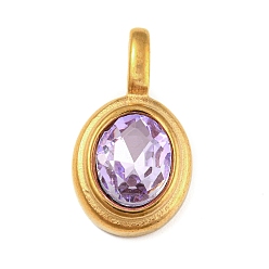 Violet Golden Plated 304 Stainless Steel Rhinestone Pendants, Oval Charms, Violet, 23.3x13x6mm, Hole: 6x3mm