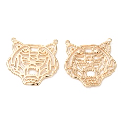 Real 18K Gold Plated Brass Filigree Animal Pendants, Tiger Charms, Real 18K Gold Plated, 23x23.5x1mm, Hole: 1mm