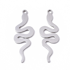 Stainless Steel Color 201 Stainless Steel Pendants, Laser Cut, Snake, Stainless Steel Color, 27x9x1mm, Hole: 1.4mm