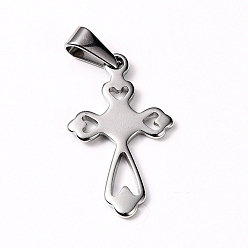 Stainless Steel Color 304 Stainless Steel Pendants, Cross, Stainless Steel Color, 28x16x1.5mm, Hole: 8x3mm