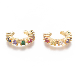 Colorful Golden Plated Brass Micro Pave Cubic Zirconia Cuff Earrings, Long-Lasting Plated, Colorful, 16.5x13.5x3.2mm