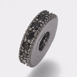 Bronze Micro cuivres ouvrent cubes entretoises de perles de zircone, plat rond, noir, gris anthracite, 8x2mm, Trou: 3mm