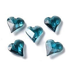 Dark Turquoise Glass Rhinestone Cabochons, Faceted, Heart, Pointed Back, Dark Turquoise, 12x12x5mm