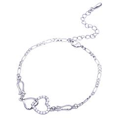 Platinum Brass Cubic Zirconia Link Chain Bracelets, with Lobster Claw Clasps, Heart to Heart, Clear, Real Platinum Plated, 9-7/8 inch(25cm)