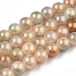 Mocasín Hornear pintado hebras de perlas de vidrio craquelado, con polvo de oro, rondo, mocasín, 8 mm, agujero: 1.2 mm, sobre 103 unidades / cadena, 30.08~30.7'' (76.4~78 cm)