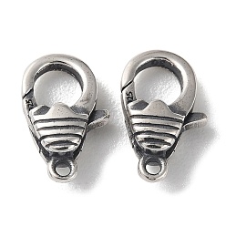 Antique Silver 925 Thailand Sterling Silver Lobster Claw Clasps, Stripe, with 925 Stamp, Antique Silver, 13x8x4mm, Hole: 1.2mm