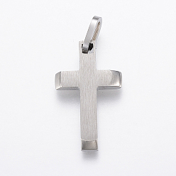 Stainless Steel Color 304 Stainless Steel Pendants, Cross, Stainless Steel Color, 25x15x3mm, Hole: 3.5x7mm