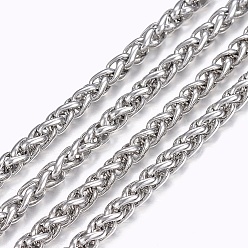 Stainless Steel Color 304 Stainless Steel Wheat Chains, Foxtail Chain, Unwelded, Stainless Steel Color, 5x3x0.8mm