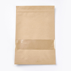 Цвет Древесины Бумажная сумка на молнии из крафт-бумаги, небольшой пакет из крафт-бумаги, закрывающиеся сумки, с окном, деревесиные, 30x20 см, односторонняя толщина: 5.5 мил(0.14мм)