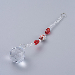 Rouge Lustre boule de cristal facetté prismes de capteurs de soleil, avec des perles d'alliage, rouge, 190mm