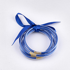 Azul Juegos de brazaletes budistas de plástico pvc, brazaletes de gelatina, con polvo de brillo y cinta de poliéster, azul, 2-1/2 pulgada (6.3 cm), 5 PC / sistema