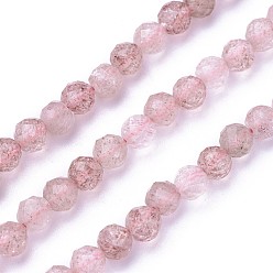 Flamingo Natural Strawberry Quartz Beads Strands, Faceted, Round, Flamingo, 4~4.5mm, Hole: 0.6mm, about 90~100pcs/strand, 14.5~16.1 inch(37~41cm)