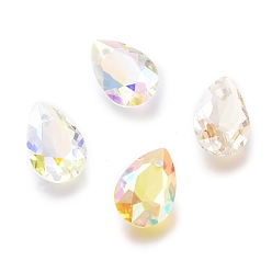 Mixed Color Glass Rhinestone Pendants, Faceted, Teardrop, Mixed Color, 9x6x4mm, Hole: 1mm