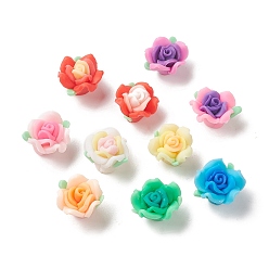 Mixed Color Handmade Polymer Clay Beads, Rose, Mixed Color, 9.5~11x15~16x14~17mm, Hole: 1.4~2mm