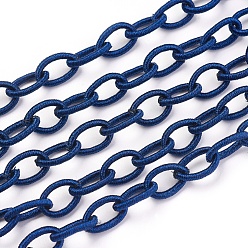 Bleu Moyen  Chaînes de câble en nylon faites à la main, ovale, bleu moyen, 8~9x11~13x2mm,  environ 85 cm / chapelet , 33.5 pouce