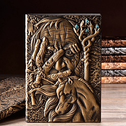 Bronze Antique 3d carnet en cuir pu gaufré, pour fournitures de bureau scolaire, a5 modèle de magicien journal de style européen, bronze antique, 215x145mm