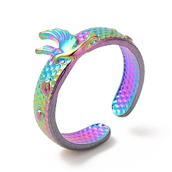 Rainbow Color Chapado iónico (ip) 201 anillo abierto de acero inoxidable, anillo de dedo de pájaro para mujer, textura de panal, color del arco iris, tamaño de EE. UU. 6 1/4 (16.8 mm), 4~9 mm