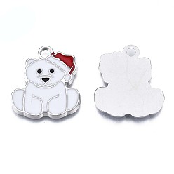 Creamy White Bear Alloy Enamel Pendants, Christmas Theme, Creamy White, 25x22x2mm, Hole: 2mm