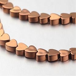 Copper Plated Electroplate Non-magnetic Synthetic Hematite Bead Strands, Heart, Copper Plated, 5x6x2mm, Hole: 1mm, about 81pcs/strand, 15.7 inch