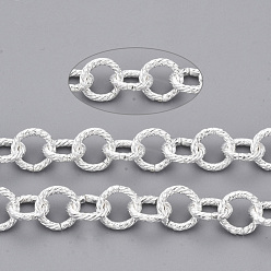 Silver Iron Rolo Chains, Belcher Chain, Unwelded, with Spool, Textured, Silver, Link: 9x1.5mm, about 39.37 Feet(12m)/roll