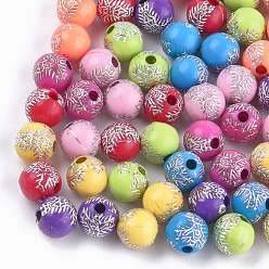 Mixed Color Plating Acrylic Beads, Metal Enlaced, Round with Crucifix Cross, For Easter, Mixed Color, 8mm, Hole: 2mm, about 1800pcs/500g